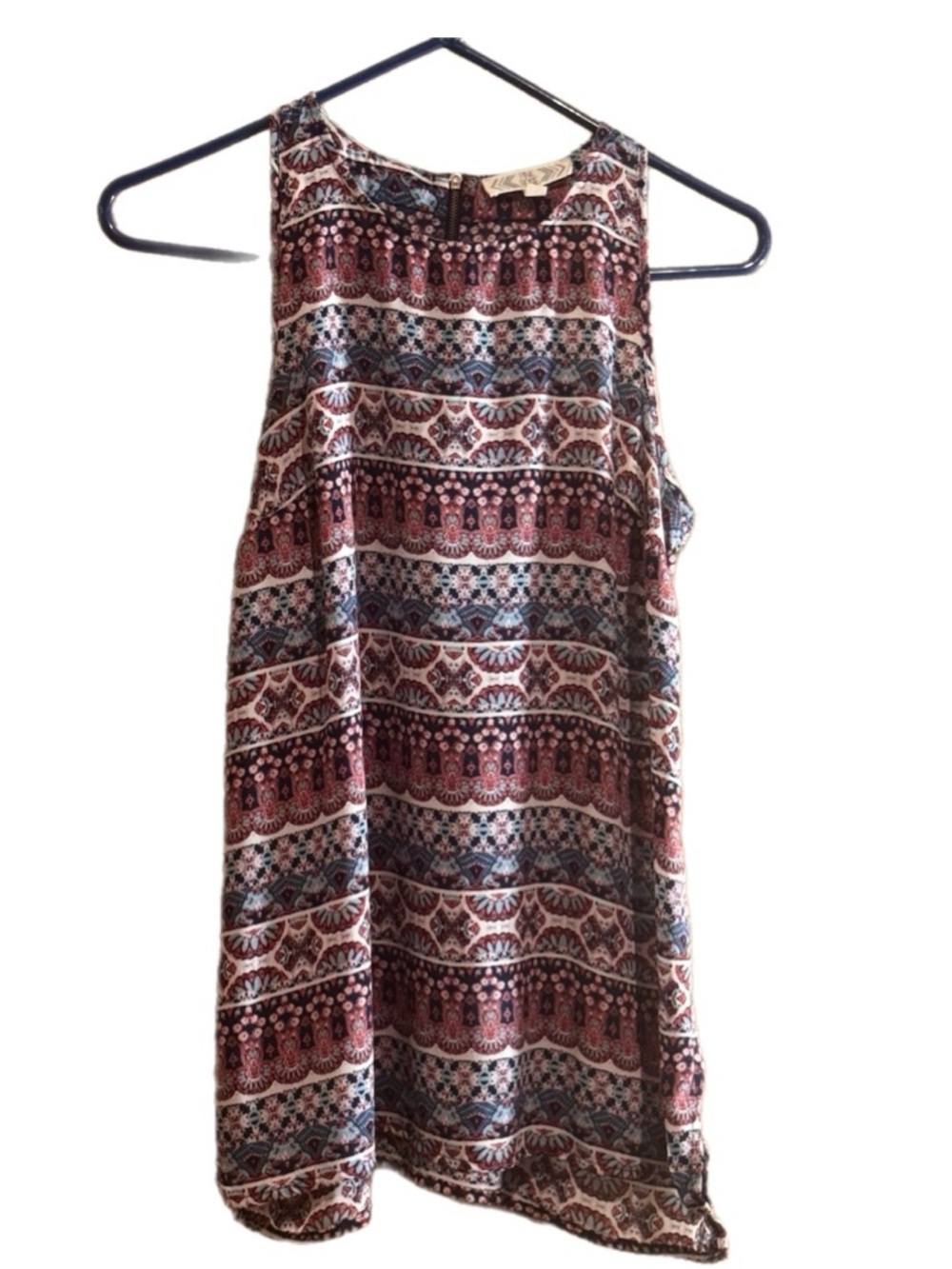Pink Rose Burgundy & Blue Multi Printed Sleeveless Camisole Size Medium